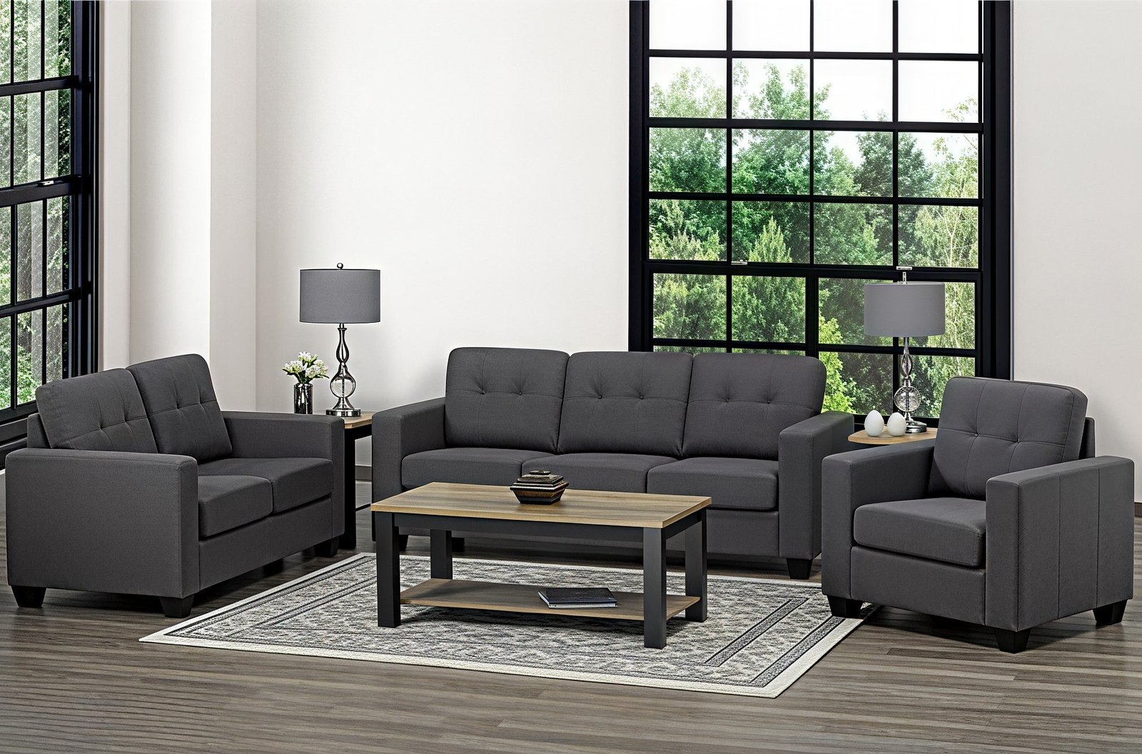 CANTERA CHARCOAL™ – CONTEMPORARY LINEN SOFA SET – T1173