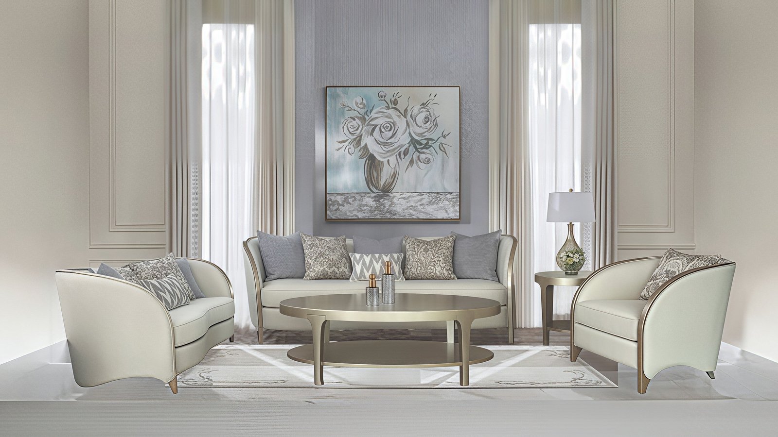 SCARLETT™ – ELEGANT WOOD-TRIMMED LIVING ROOM SET – L1925