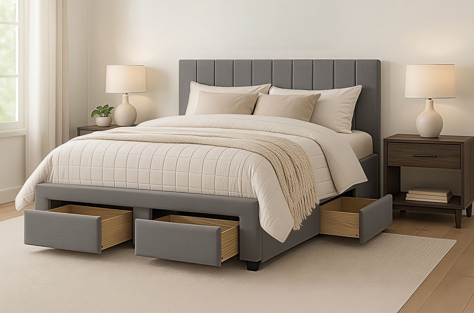 HARBOR SLATE™ – UPHOLSTERED STORAGE PLATFORM BED – T2157