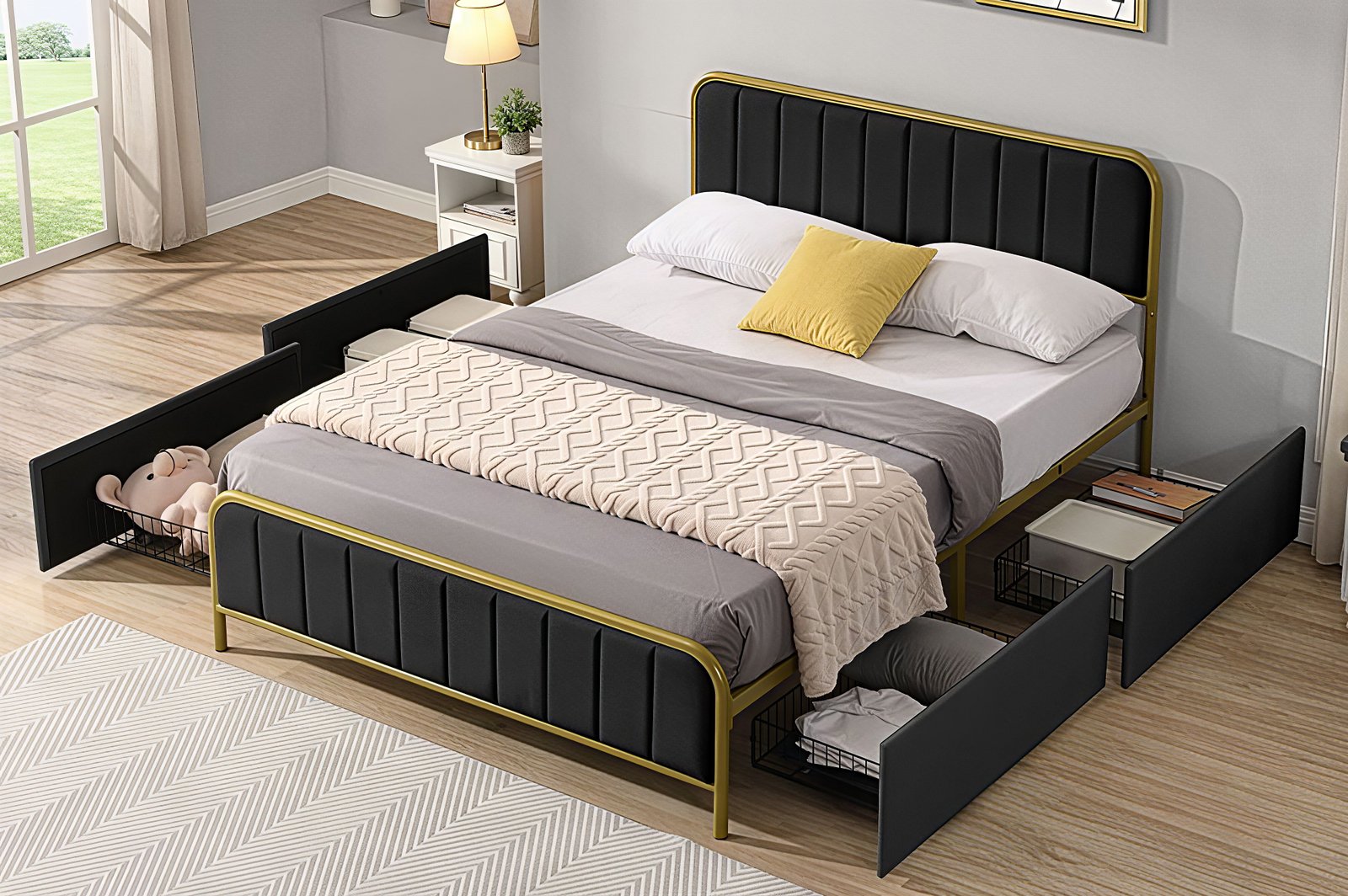 AUREX™ – LUXURY VELVET STORAGE PLATFORM BED – T2334