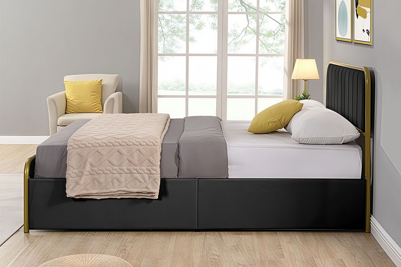 AUREX™ – LUXURY VELVET STORAGE PLATFORM BED – T2334