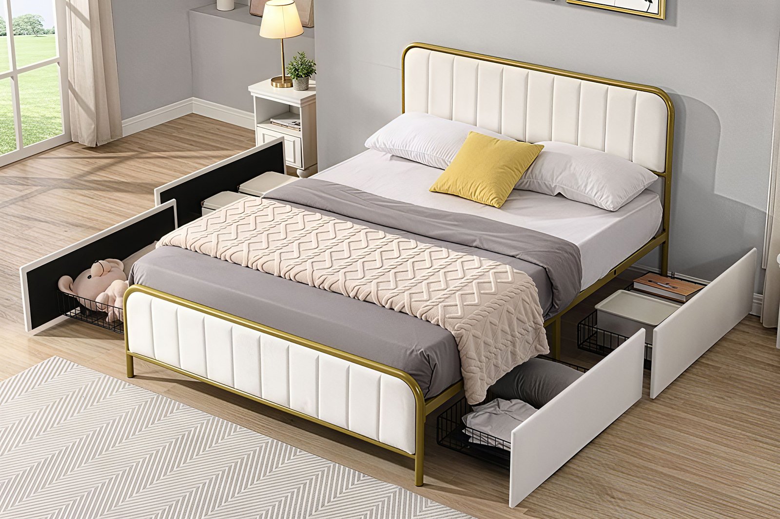 AUREX™ – LUXURY VELVET STORAGE PLATFORM BED – T2334