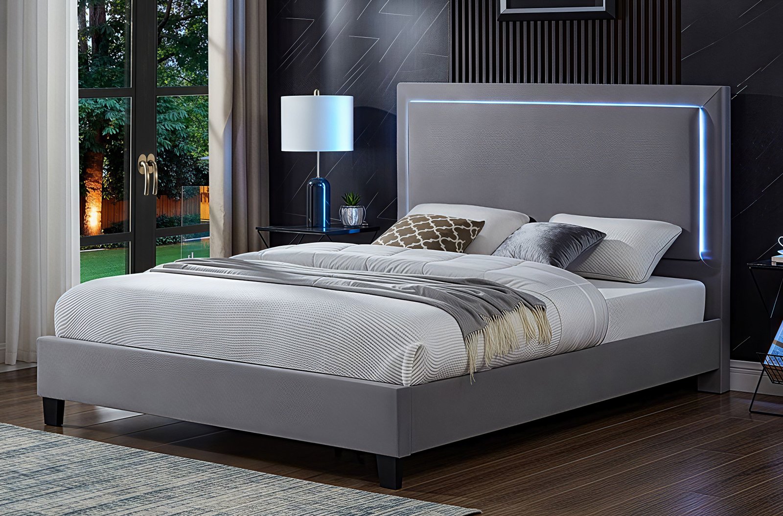 LUMINEX AURA™ – LED VELVET UPHOLSTERED PLATFORM BED – T2365