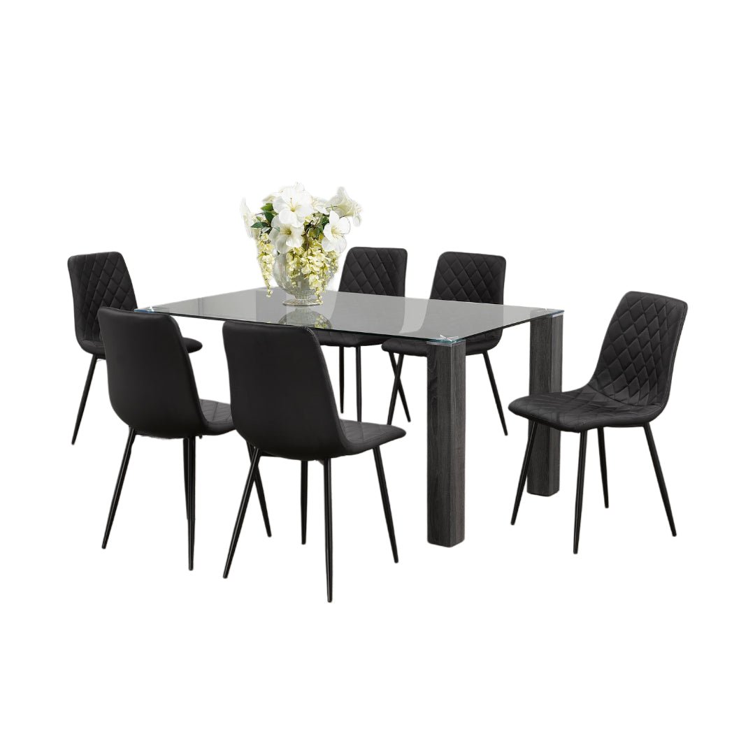 Modern Clear Glass Dining Set with Grey Wooden Legs – Model T-1449