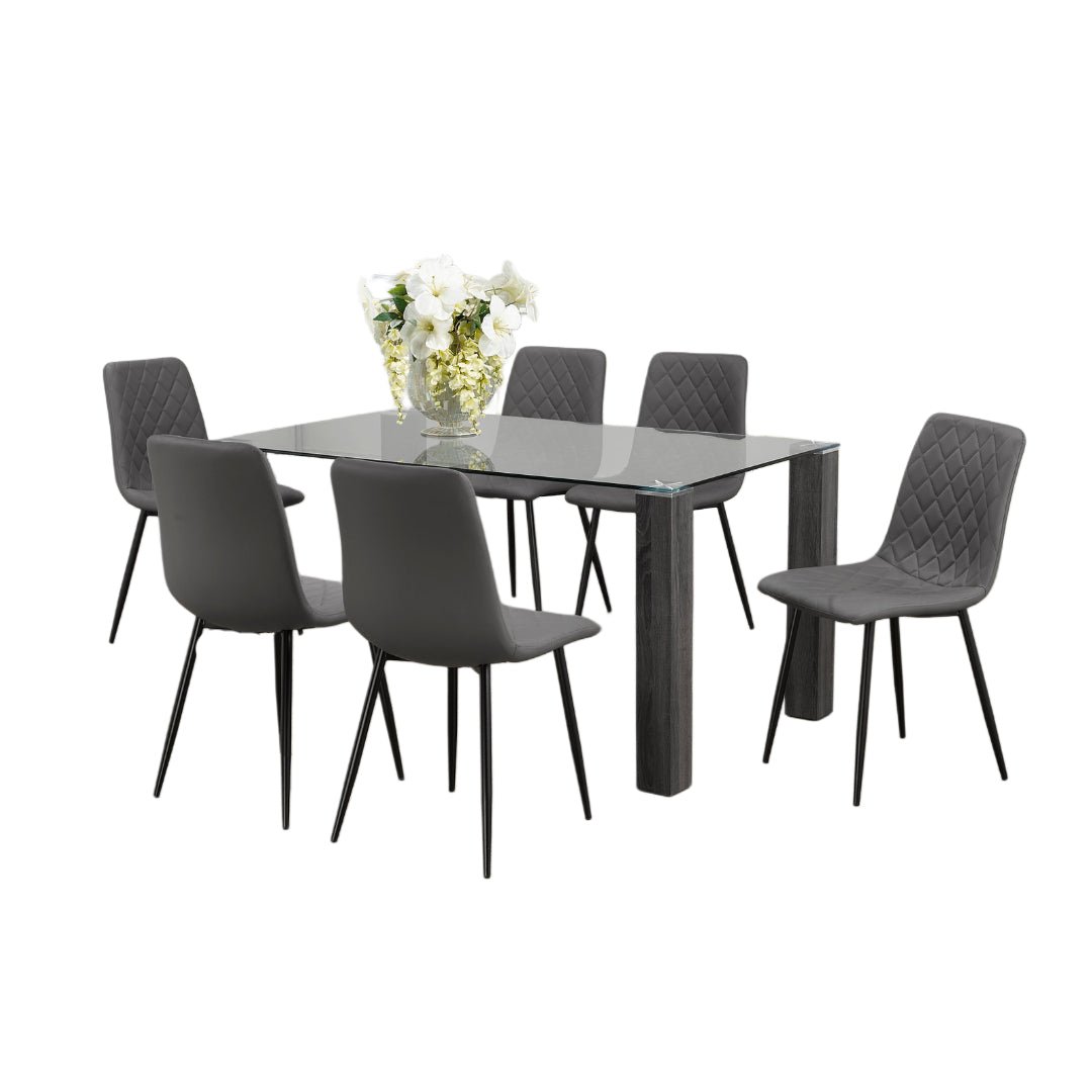 Modern Clear Glass Dining Set with Grey Wooden Legs – Model T-1449