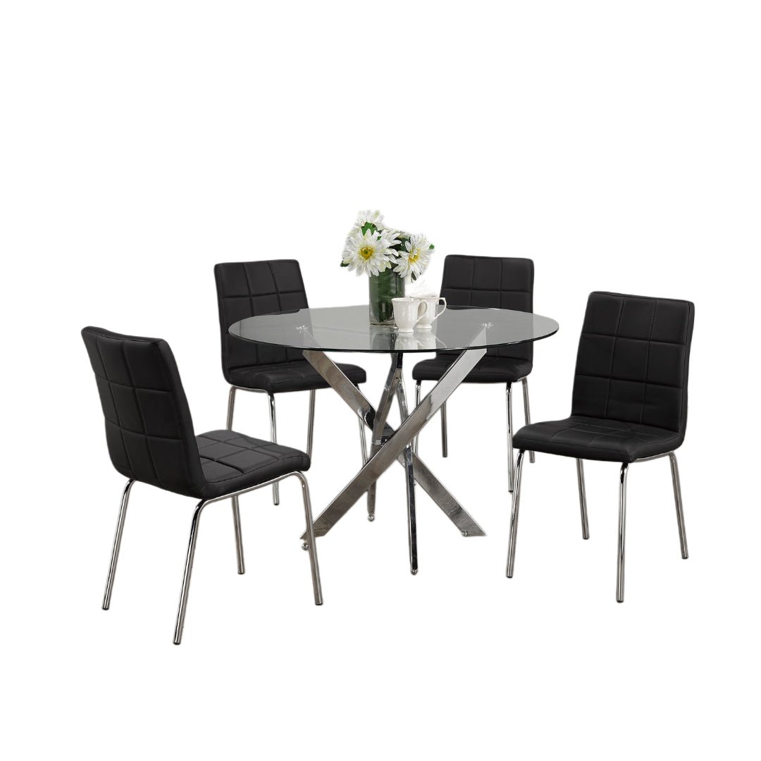 Contemporary Round Glass Dining Set with Chrome Legs – Model T-1447