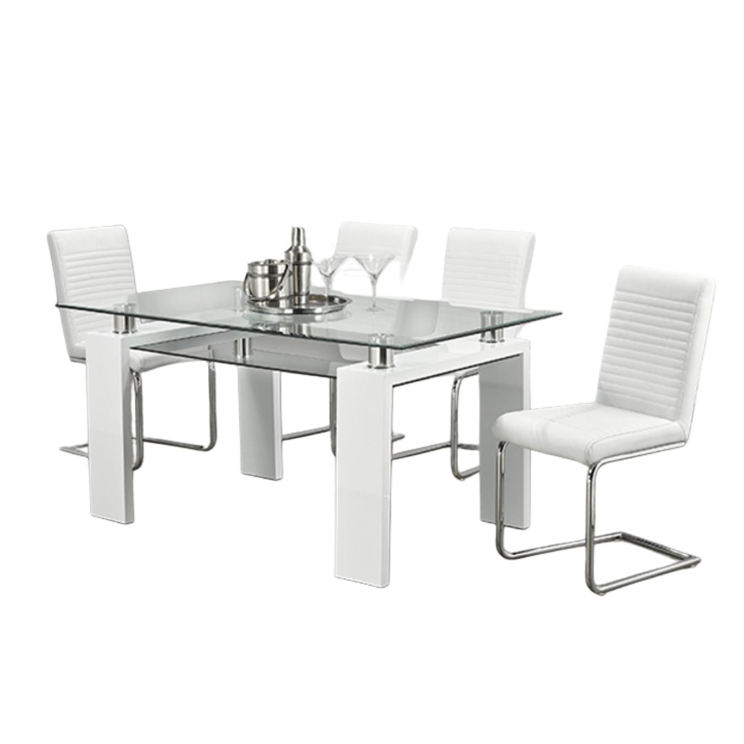 Contemporary Glass Dining Set with White High Gloss Legs – Model T-1480