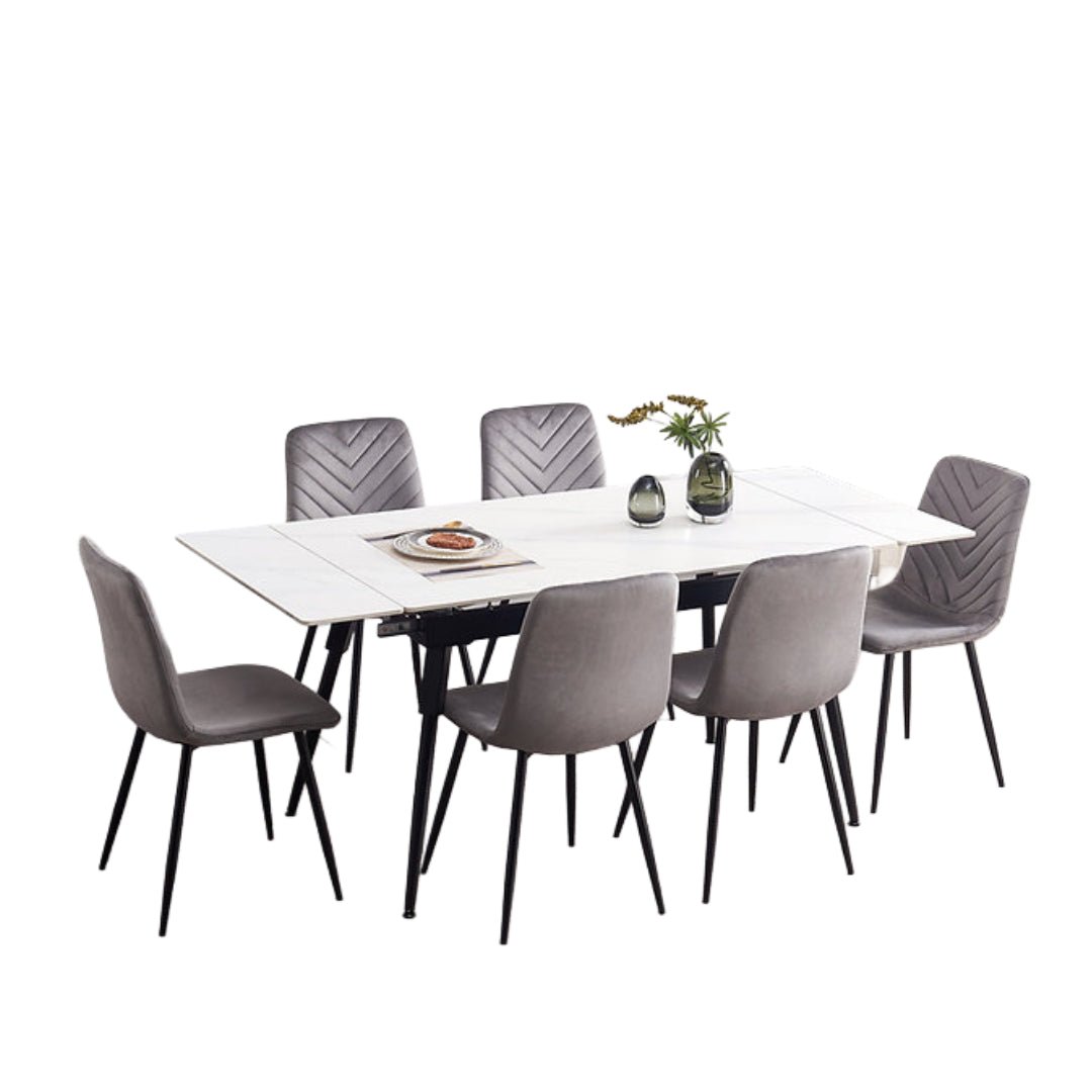Modern Extension Dining Set with Chevron-Stitched Velvet Chairs – T-1818