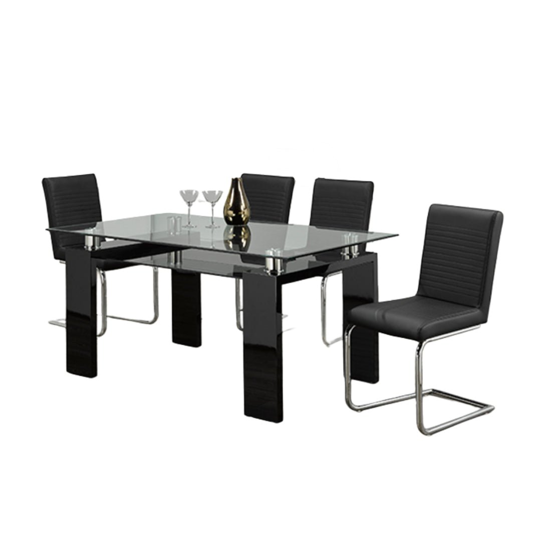 Elegant Glass Dining Set with High Gloss Legs – Model T-1485