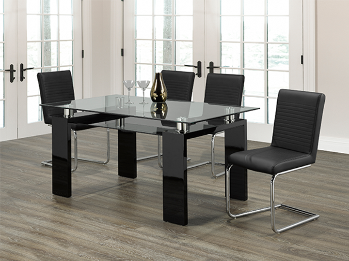 Elegant Glass Dining Set with High Gloss Legs – Model T-1485