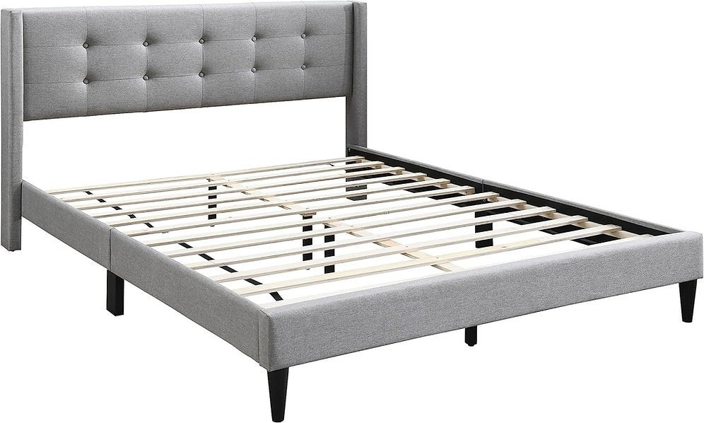 Fabric Bed with Button Tufting, Wing Headboard & Tapered Legs – IF-5270