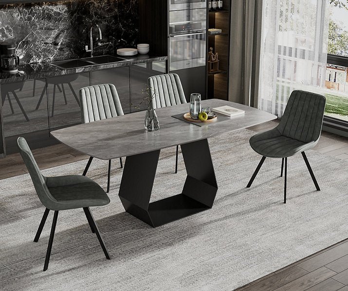 Armani Grey Sintered Stone Dining Set with Soft PU Chairs – T-1560